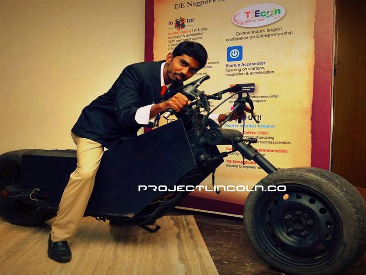 Me on the Project Lincoln Batpod at a TiE Nagpur event