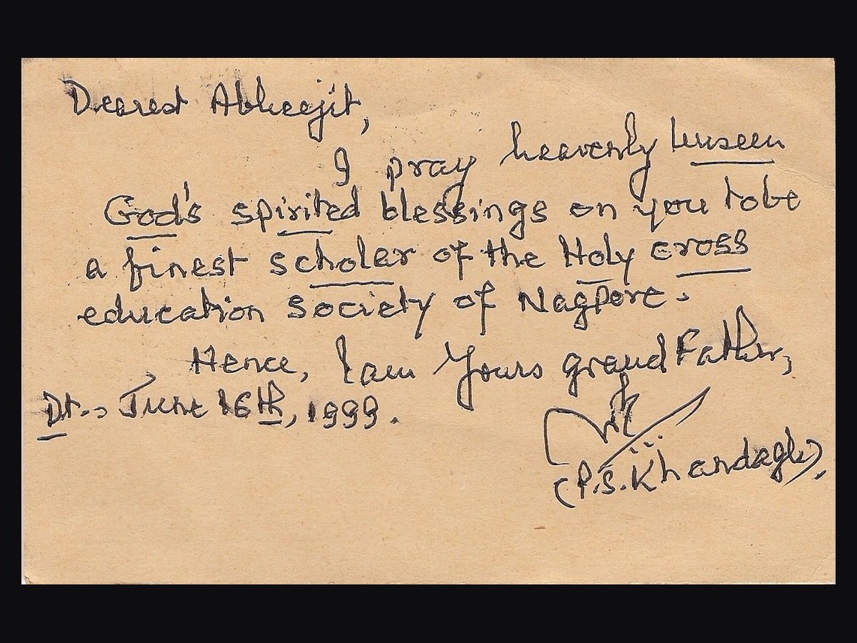 A handwritten letter from my grandfather, addressed to “Abheejit”, dated June 1999